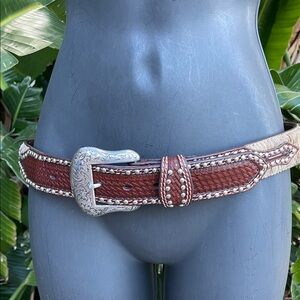 Nocona calfhair and silver churro studded leather statement  belt